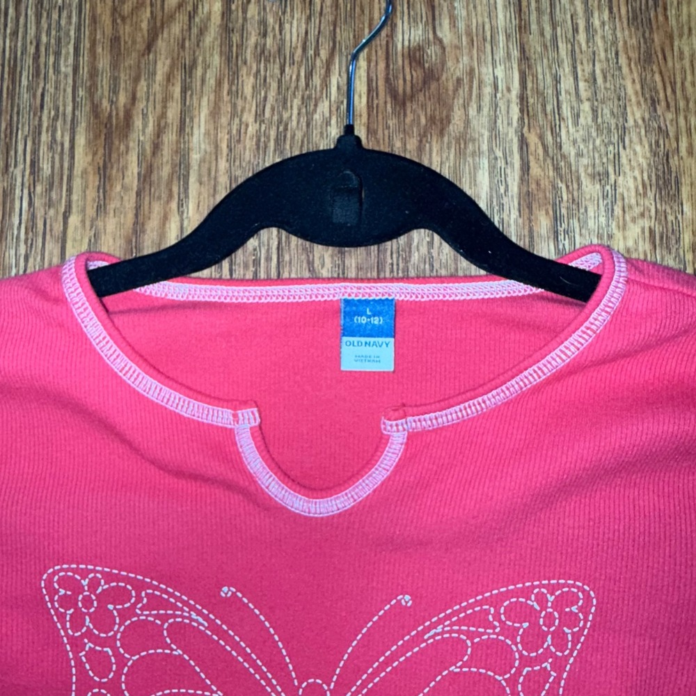 Old Navy Baby Tee Pink Y2K Butterfly Ribbed Contrast Stitch XS Fairycore Grunge - Picture 3 of 8